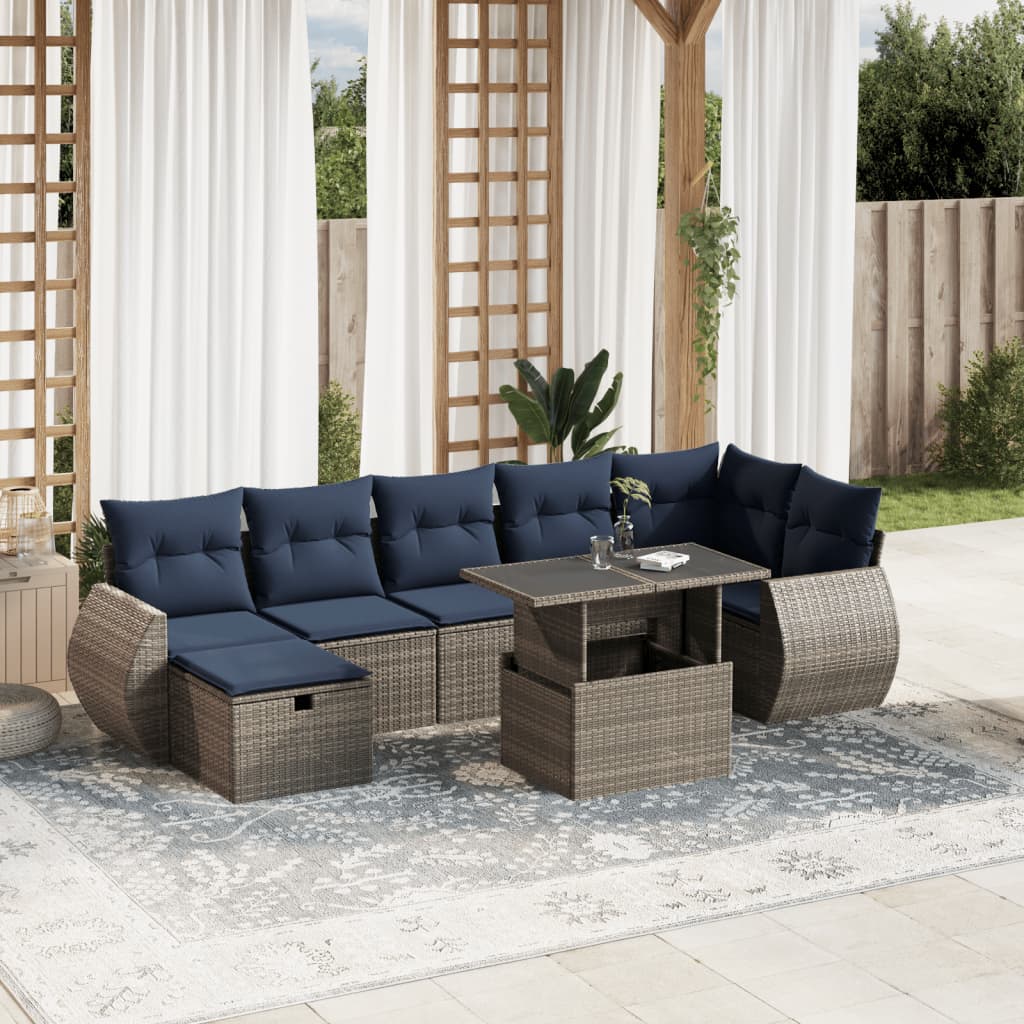 8 Piece Patio Sofa Set with Cushions Gray Poly Rattan