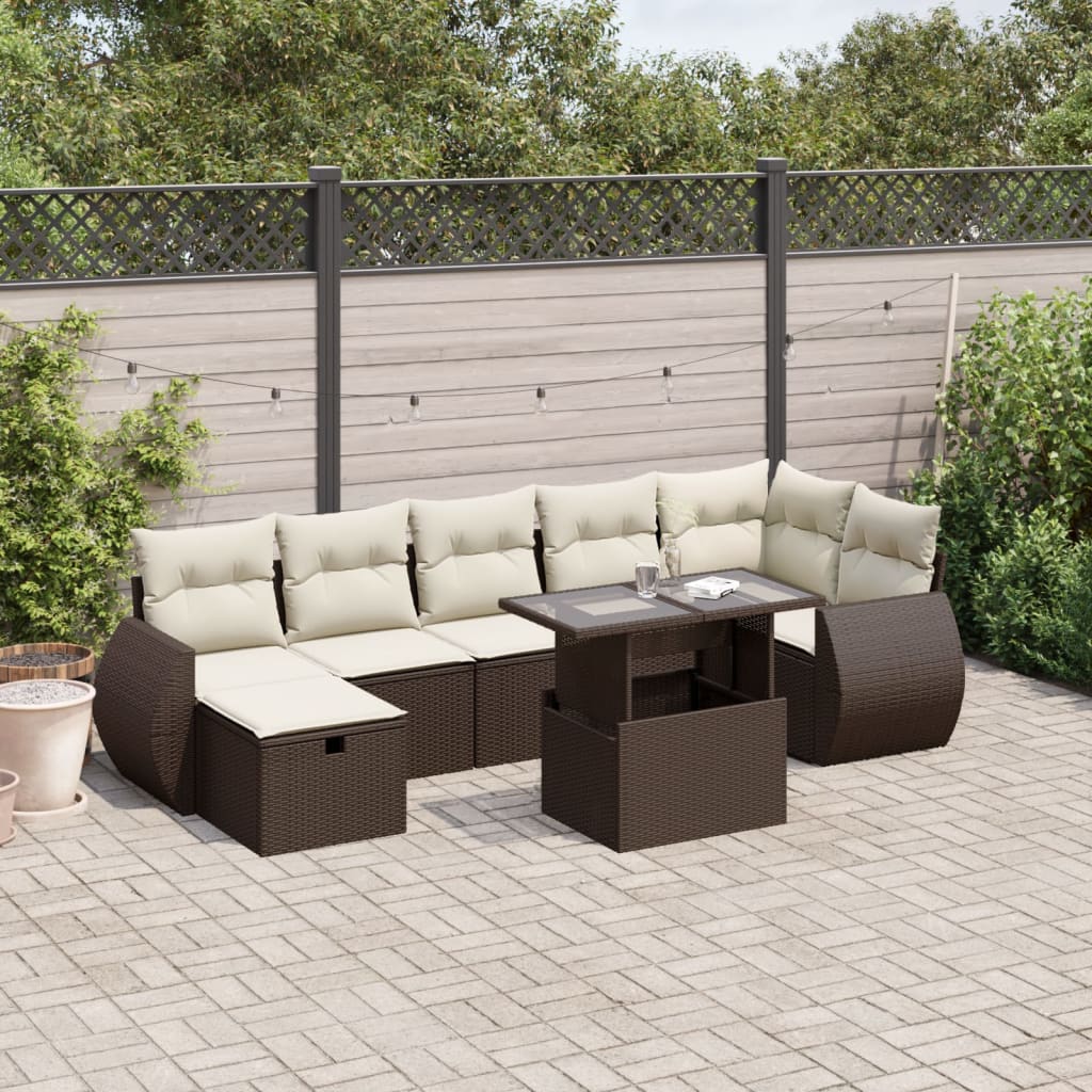 8-tlg. Garten-Sofagarnitur mit Kissen Braun Poly Rattan