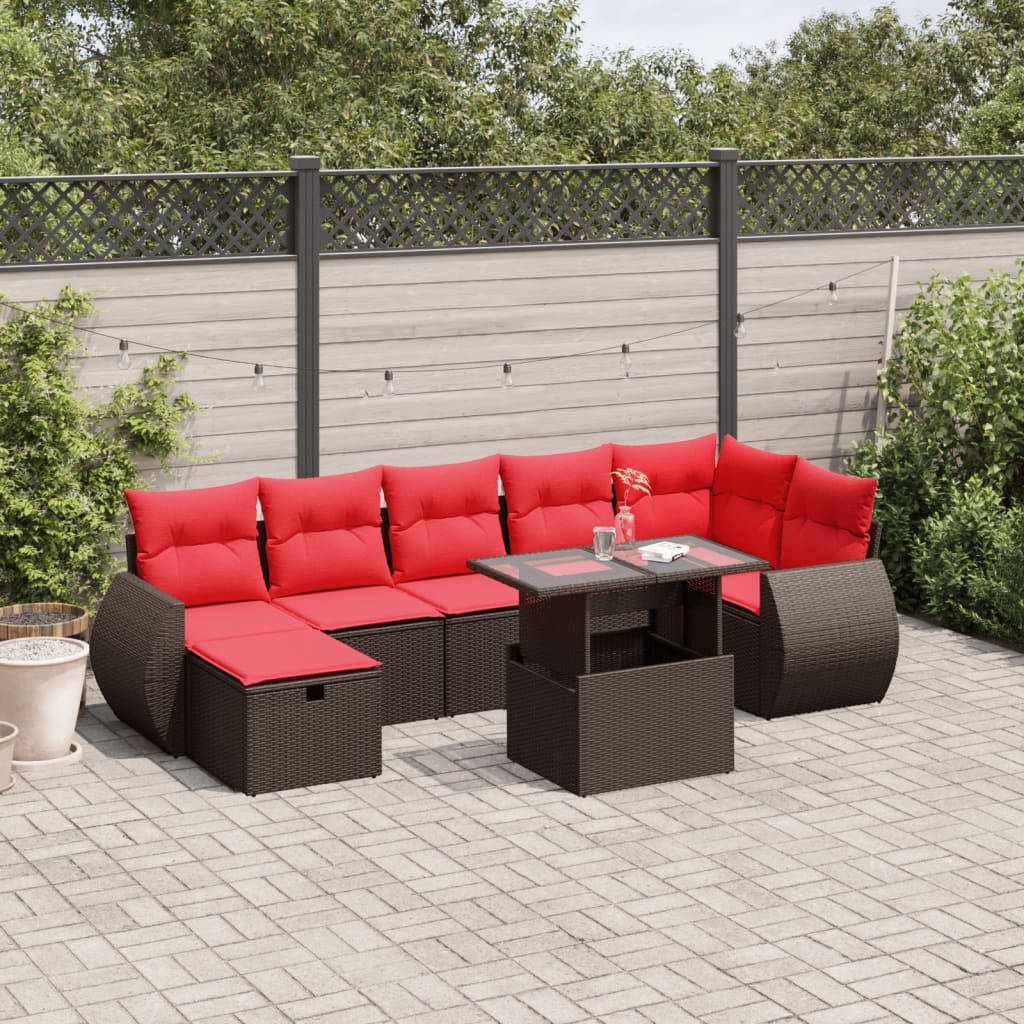 vidaXL 8-teiliges Gartensofa-Set mit Kissen, braun, Polyrattan
