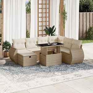 Vrtna sedežna garnitura 8-delna z blazinami bež poli ratan