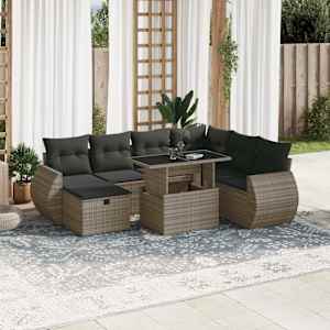 Vrtna sedežna garnitura 8-delna z blazinami siv poli ratan