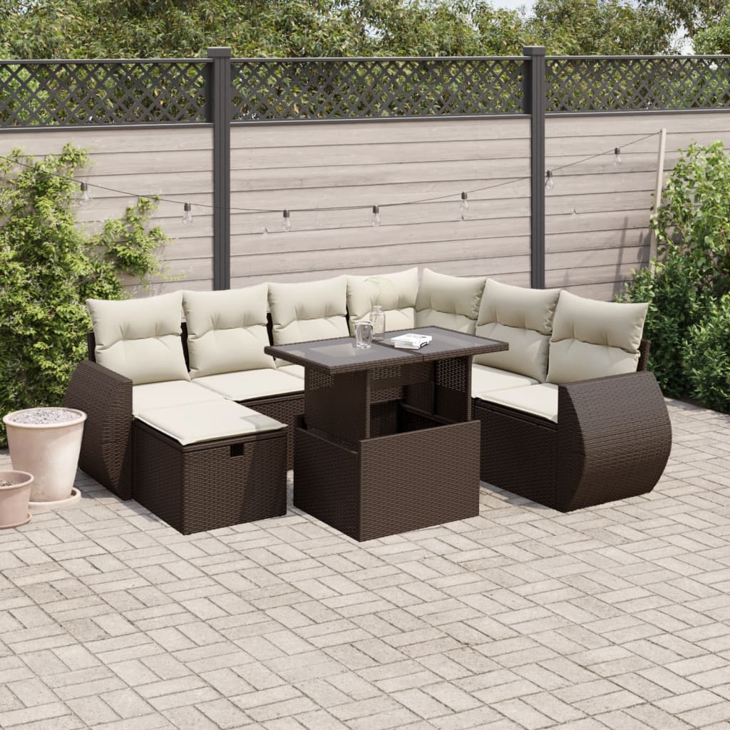 8-tlg. Garten-Sofagarnitur mit Kissen Braun Poly Rattan