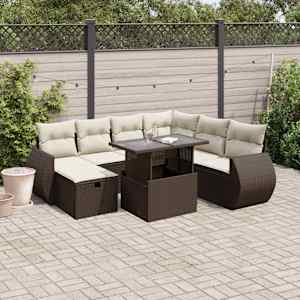 Vrtna sedežna garnitura 8-delna z blazinami rjav poli ratan