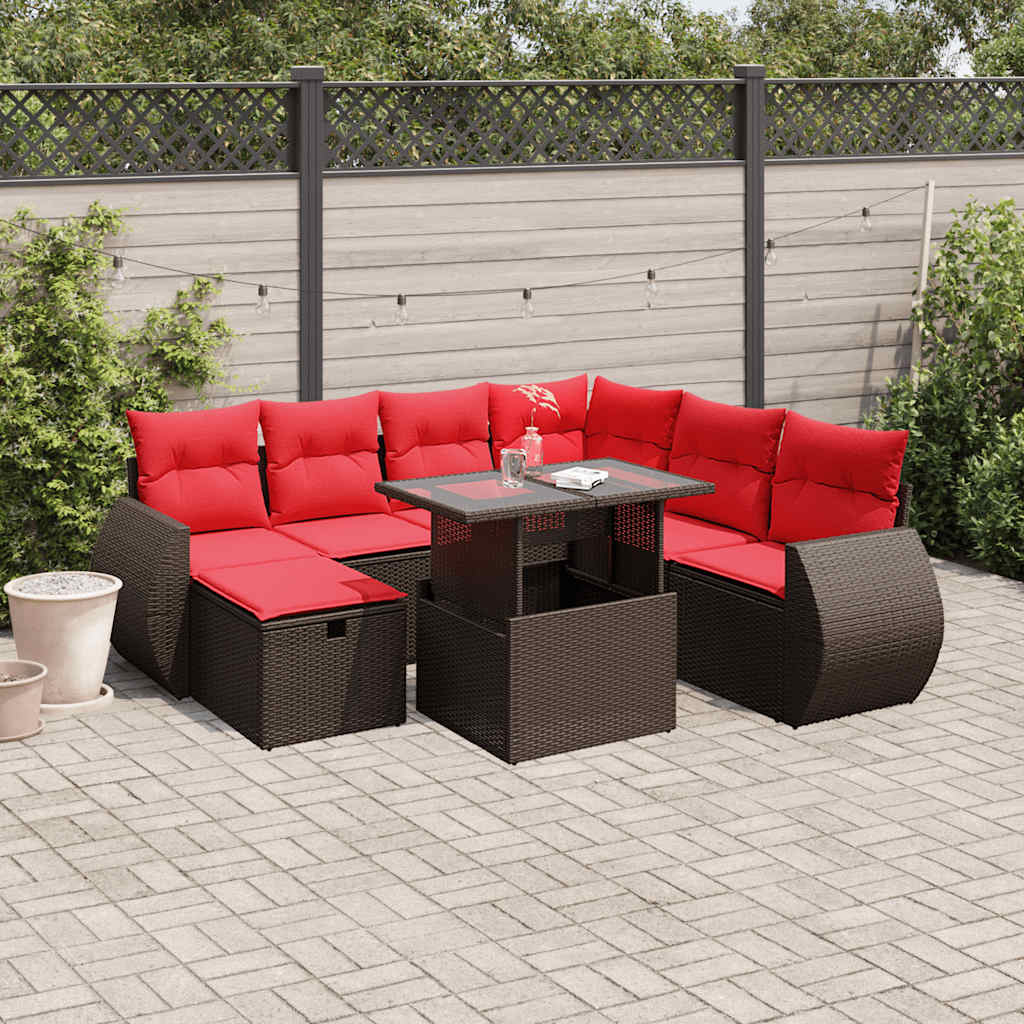 8 Piece Patio Sofa Set with Cushions Brown Poly Rattan