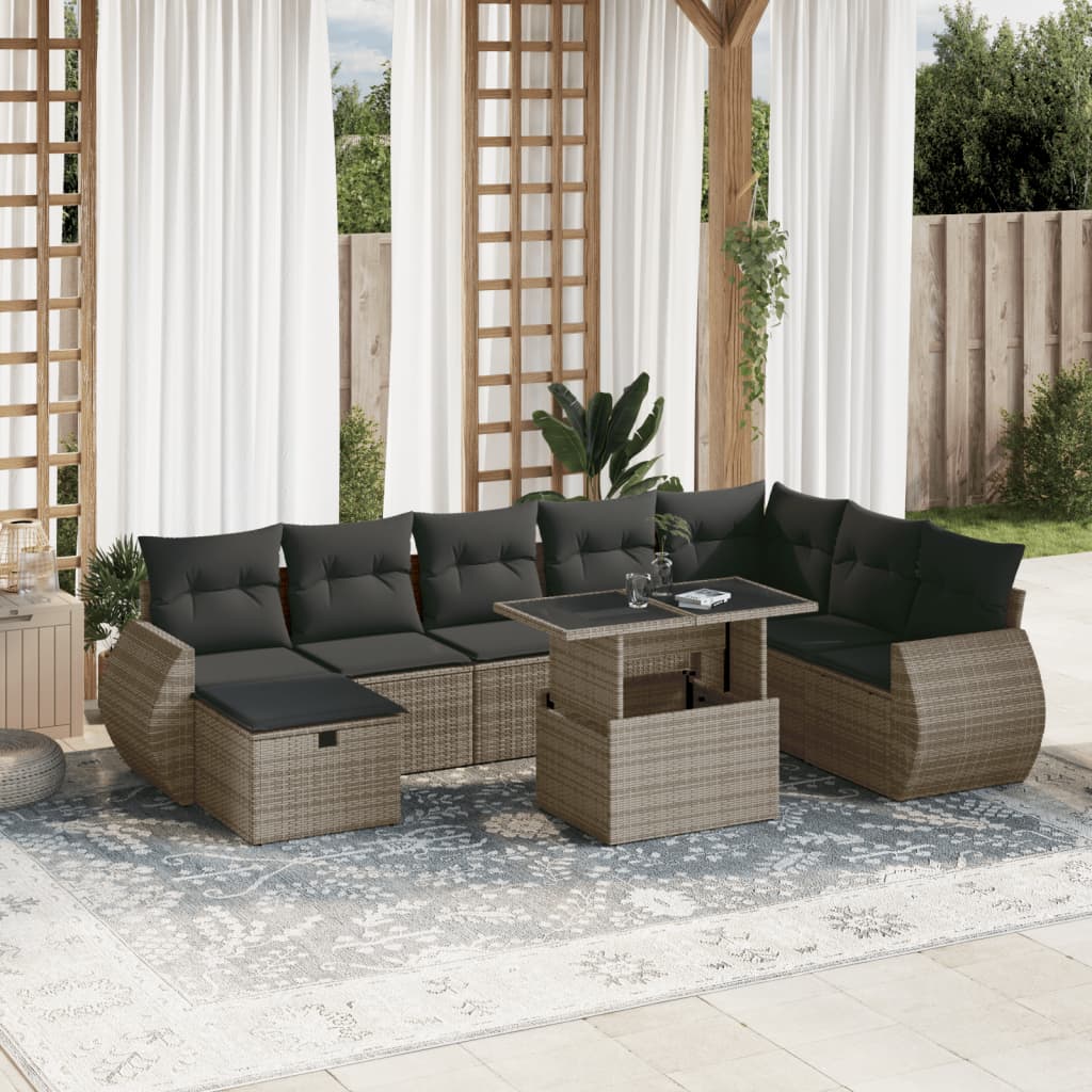 vidaXL 9-tlg. Garten-Sofagarnitur mit Kissen Grau Poly Rattan