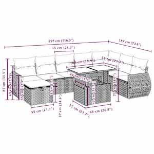 Vrtna sedežna garnitura 9-delna z blazinami rjava poli ratan - slika 13