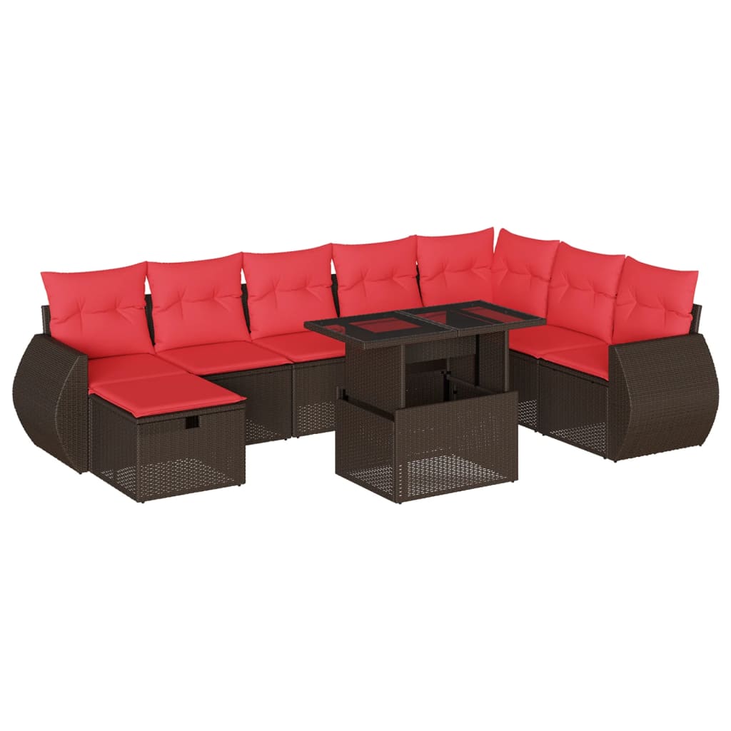 vidaXL 9-teiliges Gartensofa-Set mit Kissen, braun, Polyrattan – Bild 2