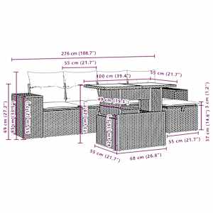 Vrtna sedežna garnitura 6-delna z blazinami črna poli ratan - slika 12