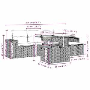 Vrtna sedežna garnitura 6-delna z blazinami črna poli ratan - slika 12