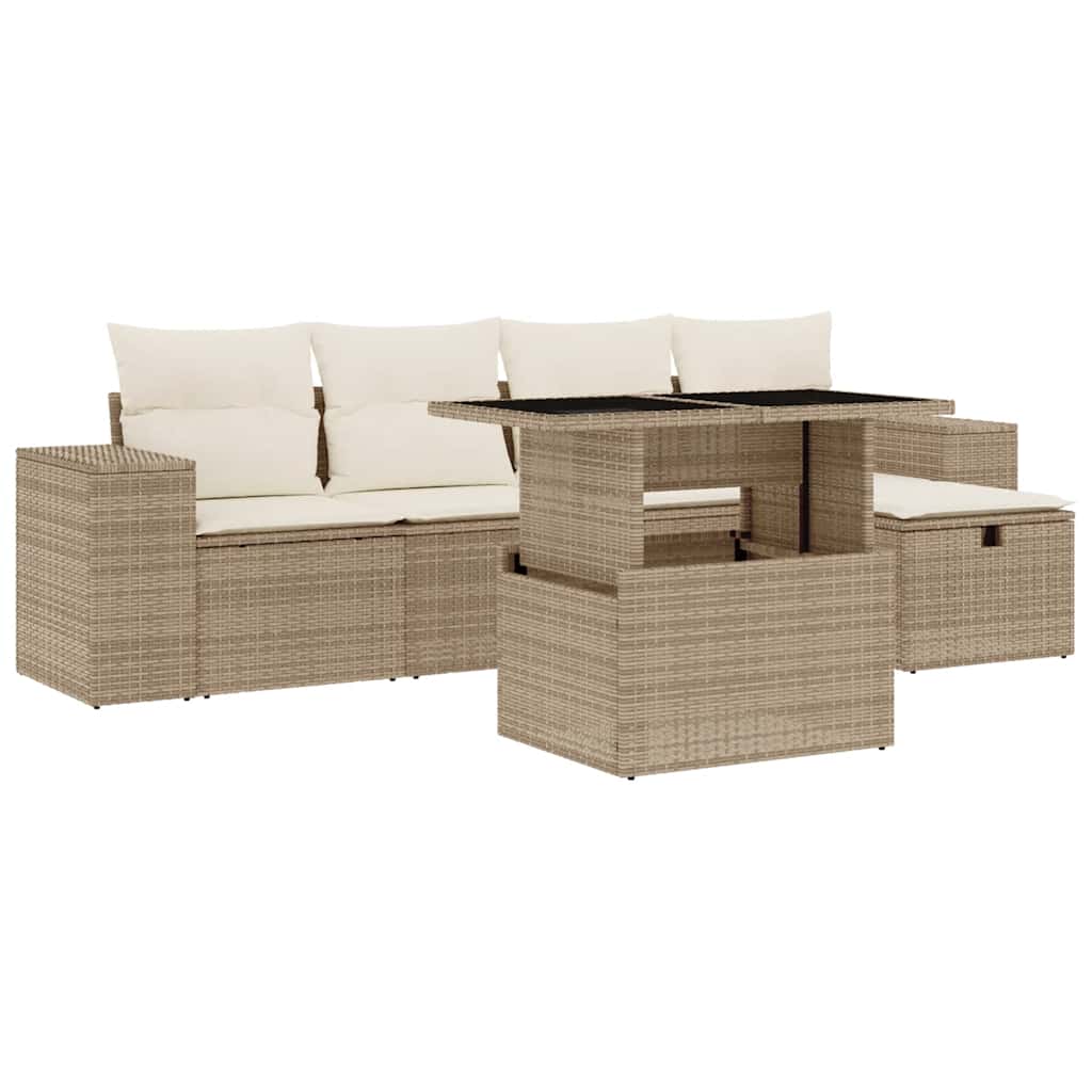 Thumbnail - vidaXL 6-tlg. Garten-Sofagarnitur mit Kissen Beige Poly Rattan