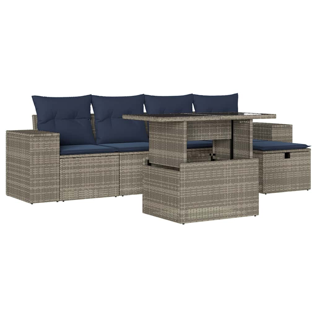 Thumbnail - vidaXL 6-teiliges Gartensofa-Set mit Kissen, grau, Polyrattan