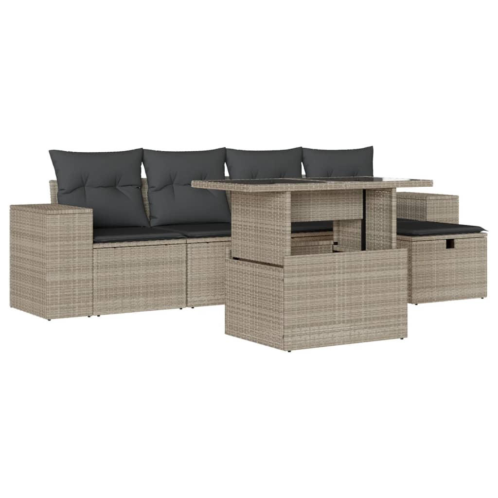 Thumbnail - vidaXL 6-tlg. Garten-Sofagarnitur mit Kissen Hellgrau Poly Rattan