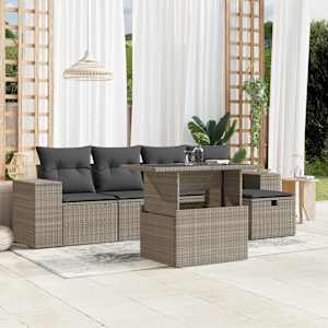 Vrtna sedežna garnitura 6-delna z blazinami siv poli ratan