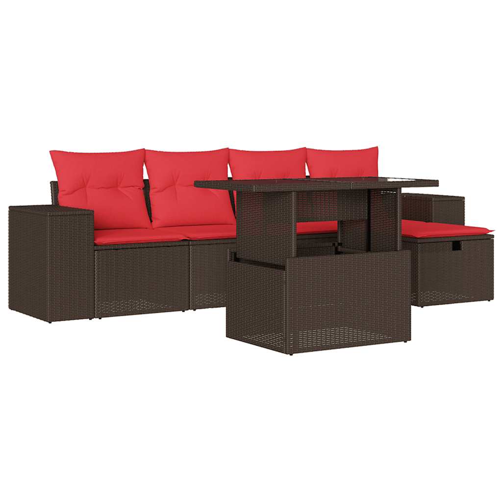 Thumbnail - vidaXL 6-teiliges Gartensofa-Set mit Kissen, braun, Polyrattan