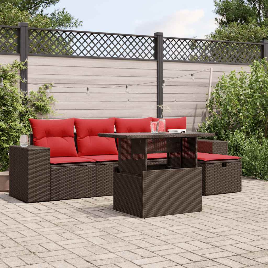 vidaXL 6-teiliges Gartensofa-Set mit Kissen, braun, Polyrattan