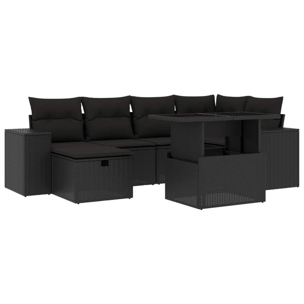 Thumbnail - vidaXL 7-tlg. Garten-Sofagarnitur mit Kissen Schwarz Poly Rattan