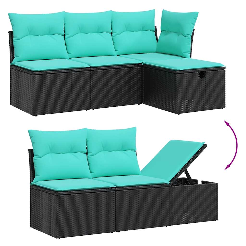 vidaXL 7-teiliges Gartensofa-Set mit Kissen, schwarzes Polyrattan – Bild 12