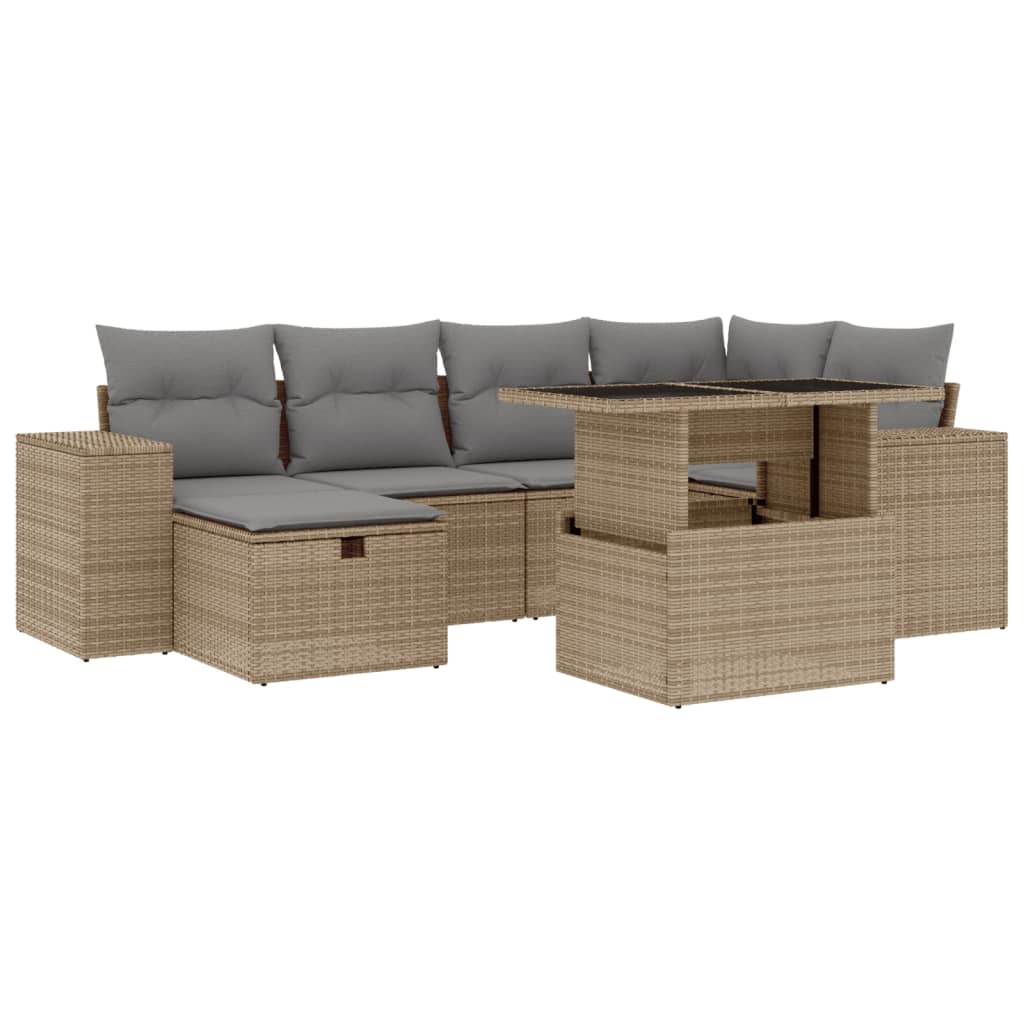 Thumbnail - vidaXL 7-tlg. Garten-Sofagarnitur mit Kissen Beige Poly Rattan