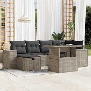 Vrtna sedežna garnitura 7-delna z blazinami siv poli ratan