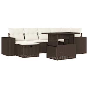 Vrtna sedežna garnitura 7-delna z blazinami rjav poli ratan - slika 2