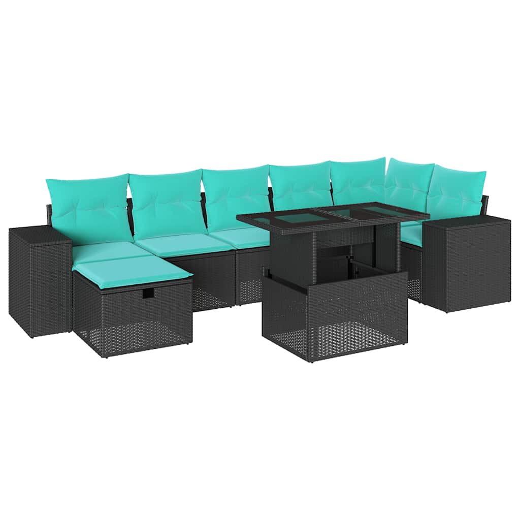 vidaXL 8-teiliges Gartensofa-Set mit Kissen, schwarzes Polyrattan – Bild 2