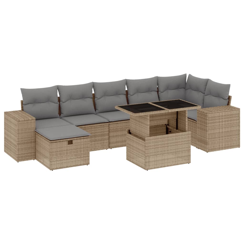 Thumbnail - vidaXL 8-tlg. Garten-Sofagarnitur mit Kissen Beige Poly Rattan