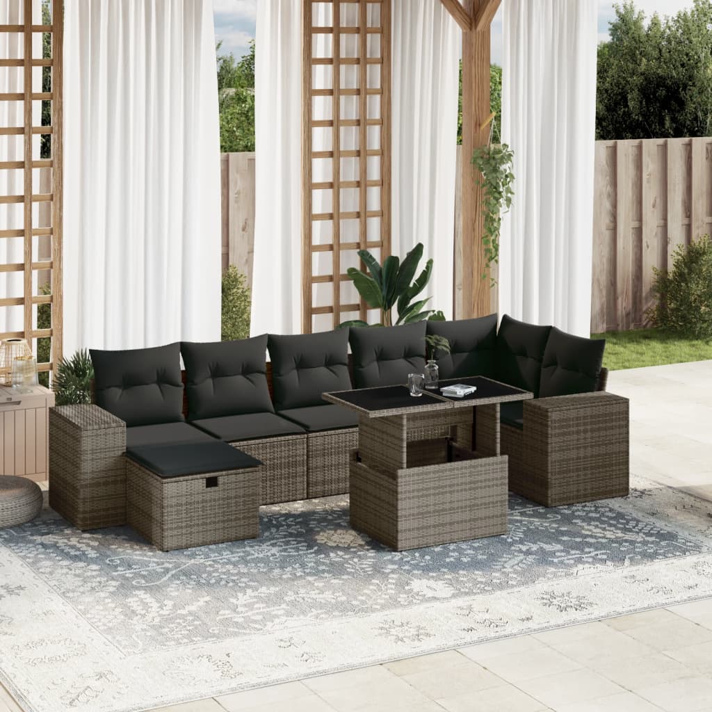 vidaXL 8-tlg. Garten-Sofagarnitur mit Kissen Grau Poly Rattan