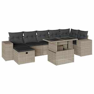 Vrtna sedežna garnitura 8-delna z blazinami sv. siv poli ratan - slika 2