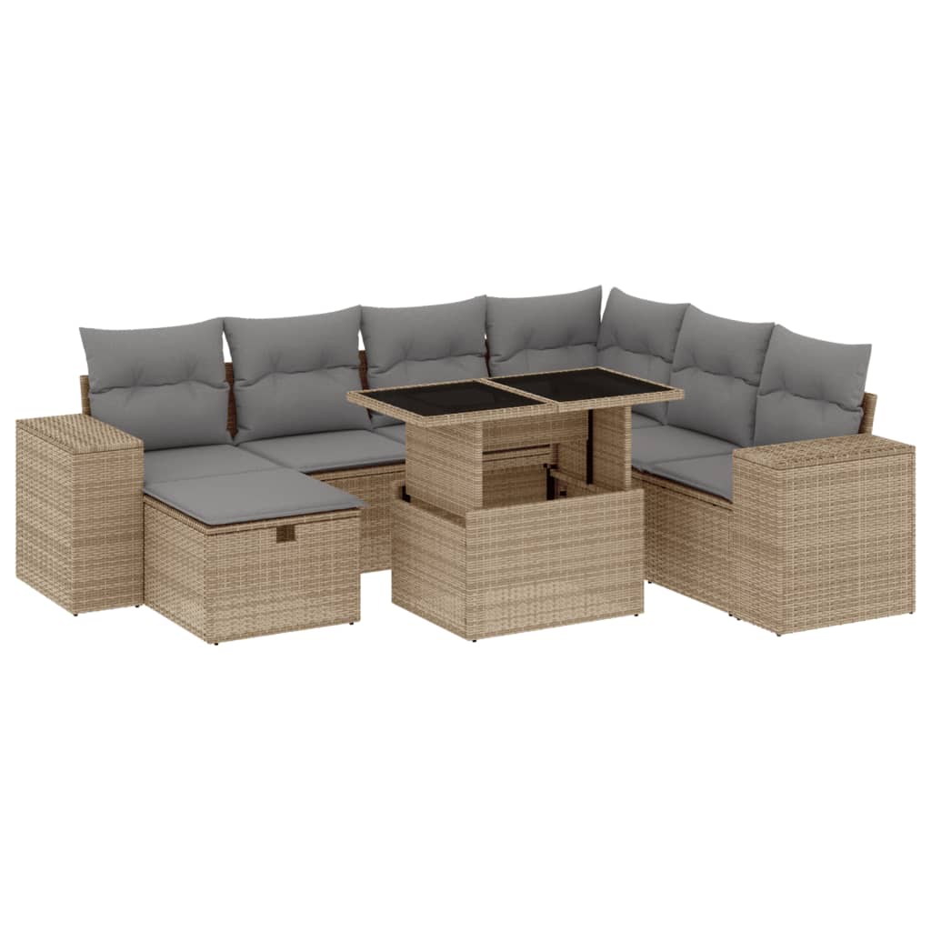vidaXL Set canapele de grădină, 8 piese, cu perne, bej, poliratan