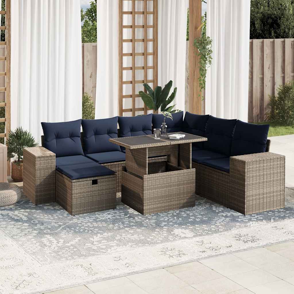 vidaXL 8-teiliges Gartensofa-Set mit Kissen, grau, Polyrattan