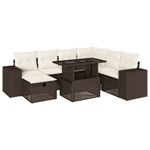 Vrtna sedežna garnitura 8-delna z blazinami rjav poli ratan - slika 2