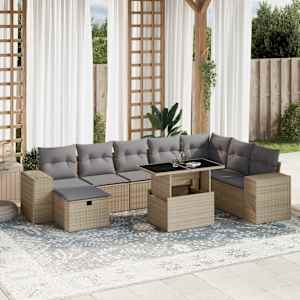 Vrtna garnitura 9-delna z blazinami bež poli ratan