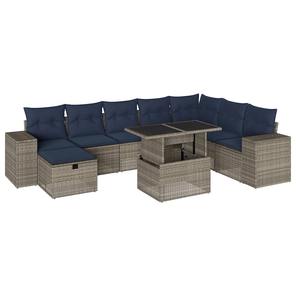 Thumbnail - vidaXL 9-teiliges Gartensofa-Set mit Kissen, grau, Polyrattan