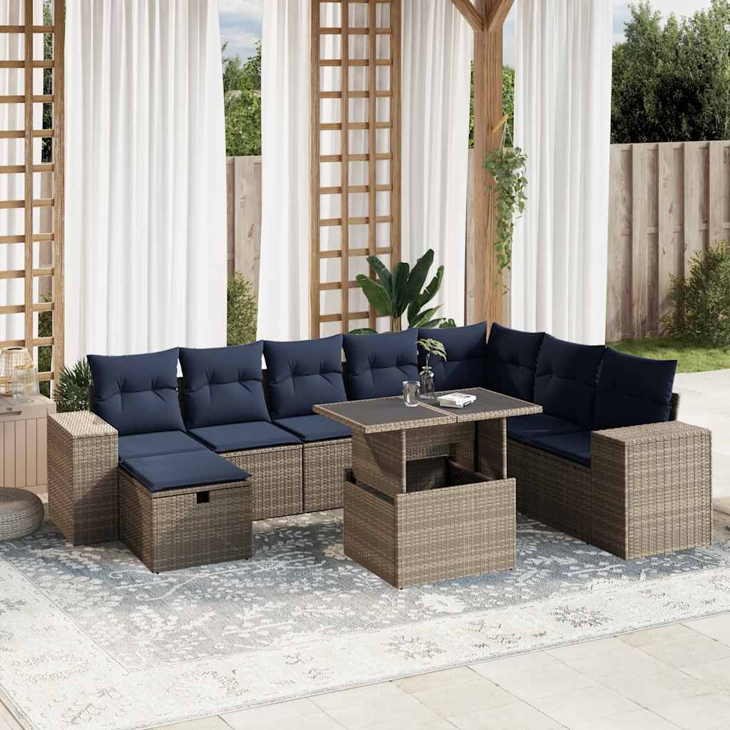 Thumbnail - vidaXL 9-teiliges Gartensofa-Set mit Kissen, grau, Polyrattan