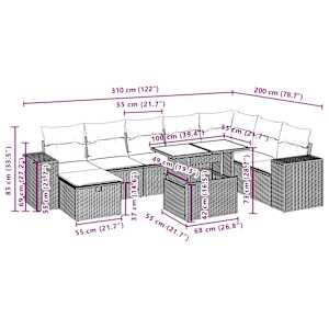 Vrtna sedežna garnitura 9-delna z blazinami rjava poli ratan - slika 13