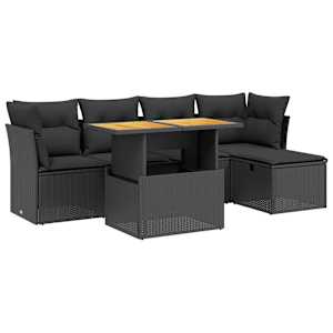 Vrtna sedežna garnitura 6-delna z blazinami črna poli ratan - slika 2