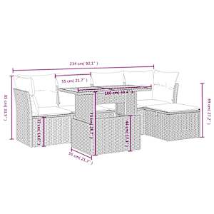 Vrtna sedežna garnitura 6-delna z blazinami črna poli ratan - slika 4
