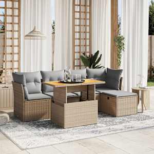 Vrtna sedežna garnitura 6-delna z blazinami bež poli ratan