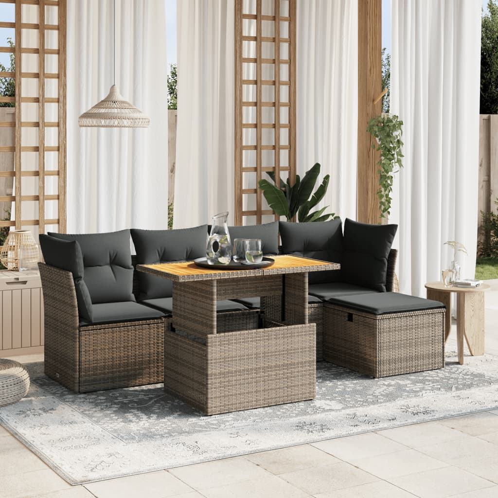 vidaXL 6-tlg. Garten-Sofagarnitur mit Kissen Grau Poly Rattan