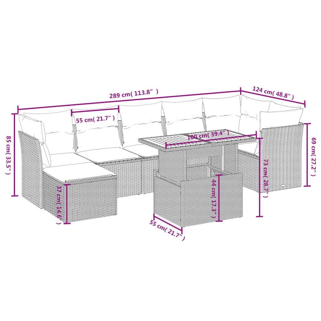 Set mobilier de grădină cu perne, 8 piese, negru, poliratan 3275485 - imagine 4