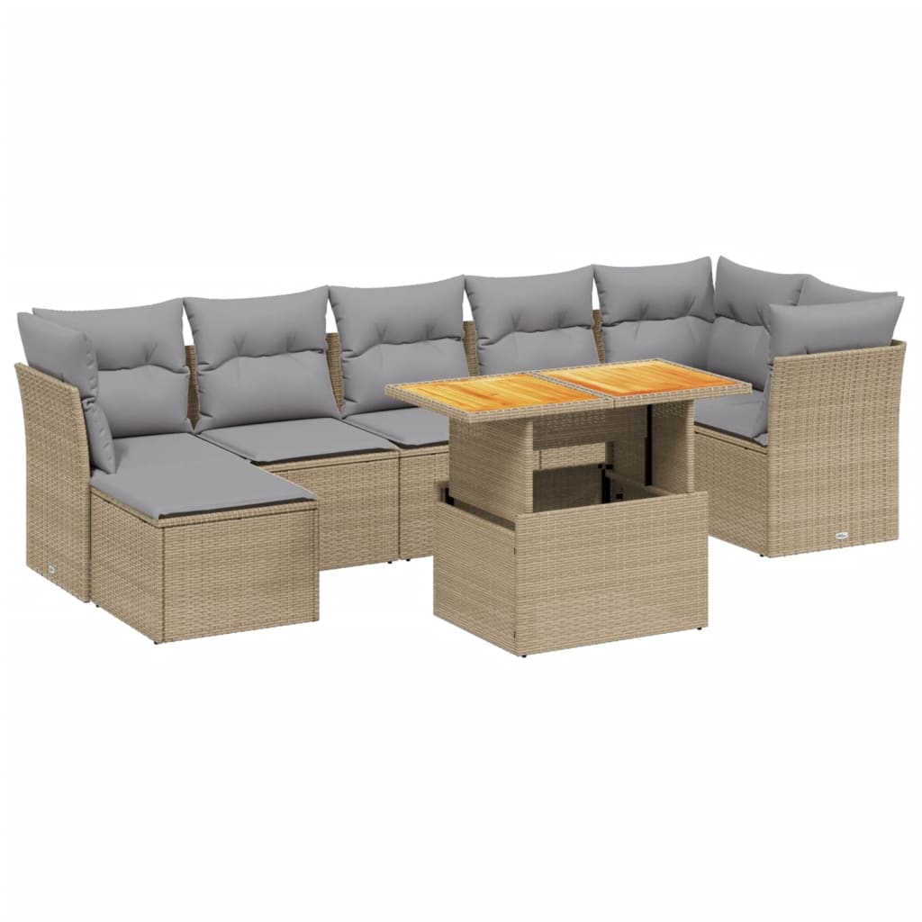Thumbnail - vidaXL 8-tlg. Garten-Sofagarnitur mit Kissen Beige Poly Rattan