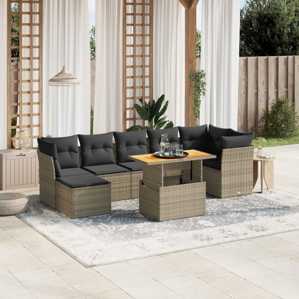 vidaXL 8-tlg. Garten-Sofagarnitur mit Kissen Grau Poly Rattan