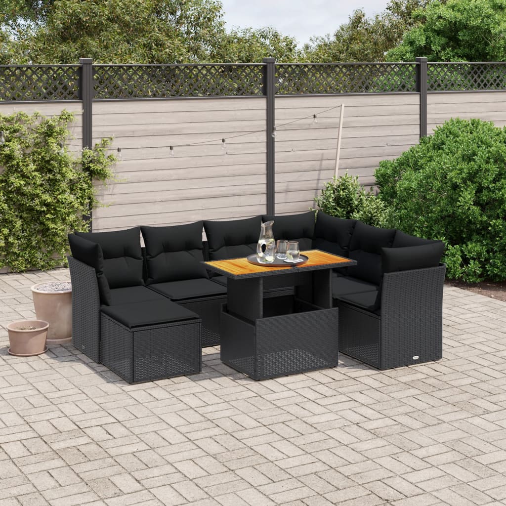 vidaXL Set mobilier de grădină cu perne, 8 piese, negru, poliratan