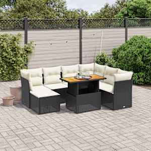 Vrtna sedežna garnitura 8-delna z blazinami črn poli ratan