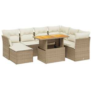 Vrtna sedežna garnitura 8-delna z blazinami bež poli ratan - slika 2