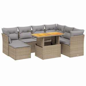 Vrtna sedežna garnitura 8-delna z blazinami bež poli ratan - slika 2