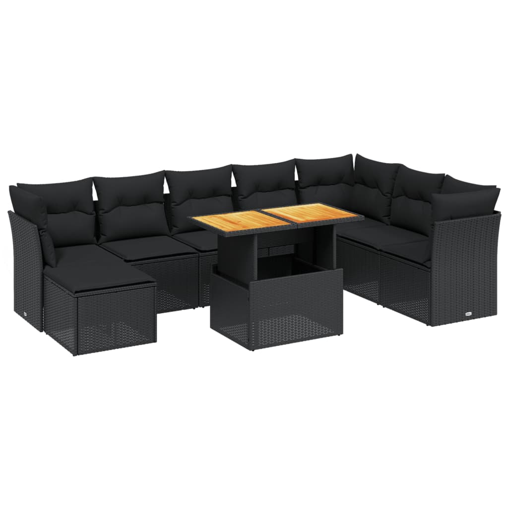 Thumbnail - vidaXL 9-tlg. Garten-Sofagarnitur mit Kissen Schwarz Poly Rattan