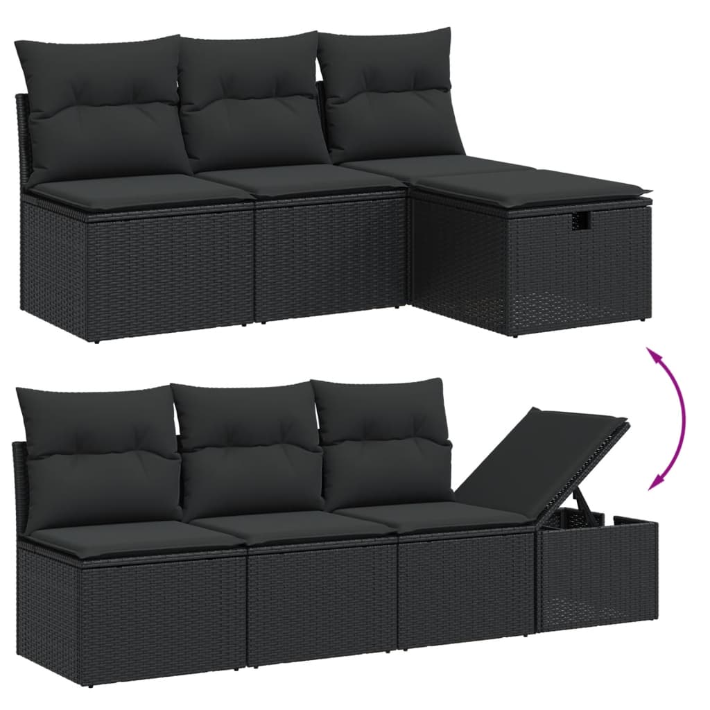 vidaXL 9-delige Loungeset met kussens poly rattan zwart afbeelding