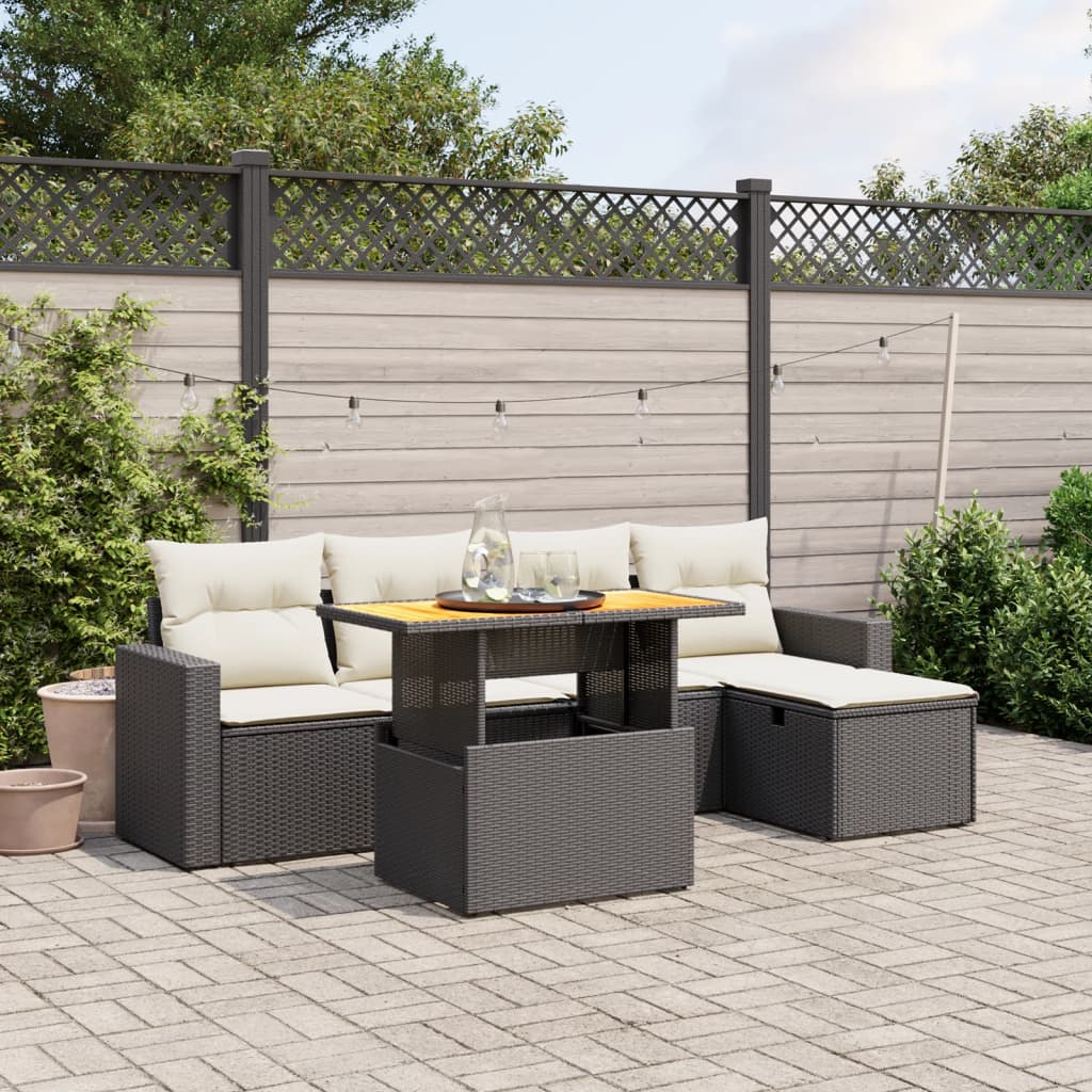 vidaXL 6-tlg. Garten-Sofagarnitur mit Kissen Schwarz Poly Rattan