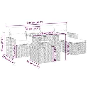 Vrtna sedežna garnitura 6-delna z blazinami bež poli ratan - slika 4